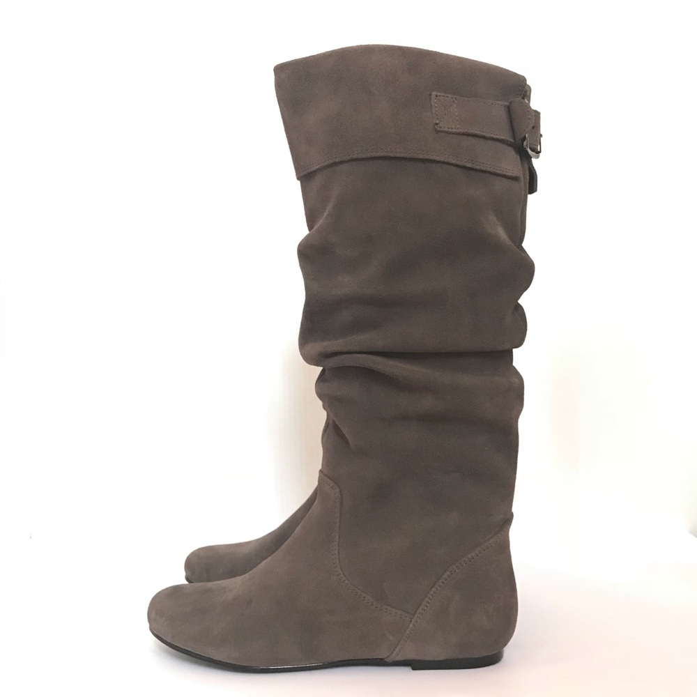 Gray Suede Slouch Boots Bakers Shoes Knee High